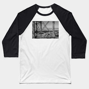 Jetty metal work on a sandy beach Baseball T-Shirt